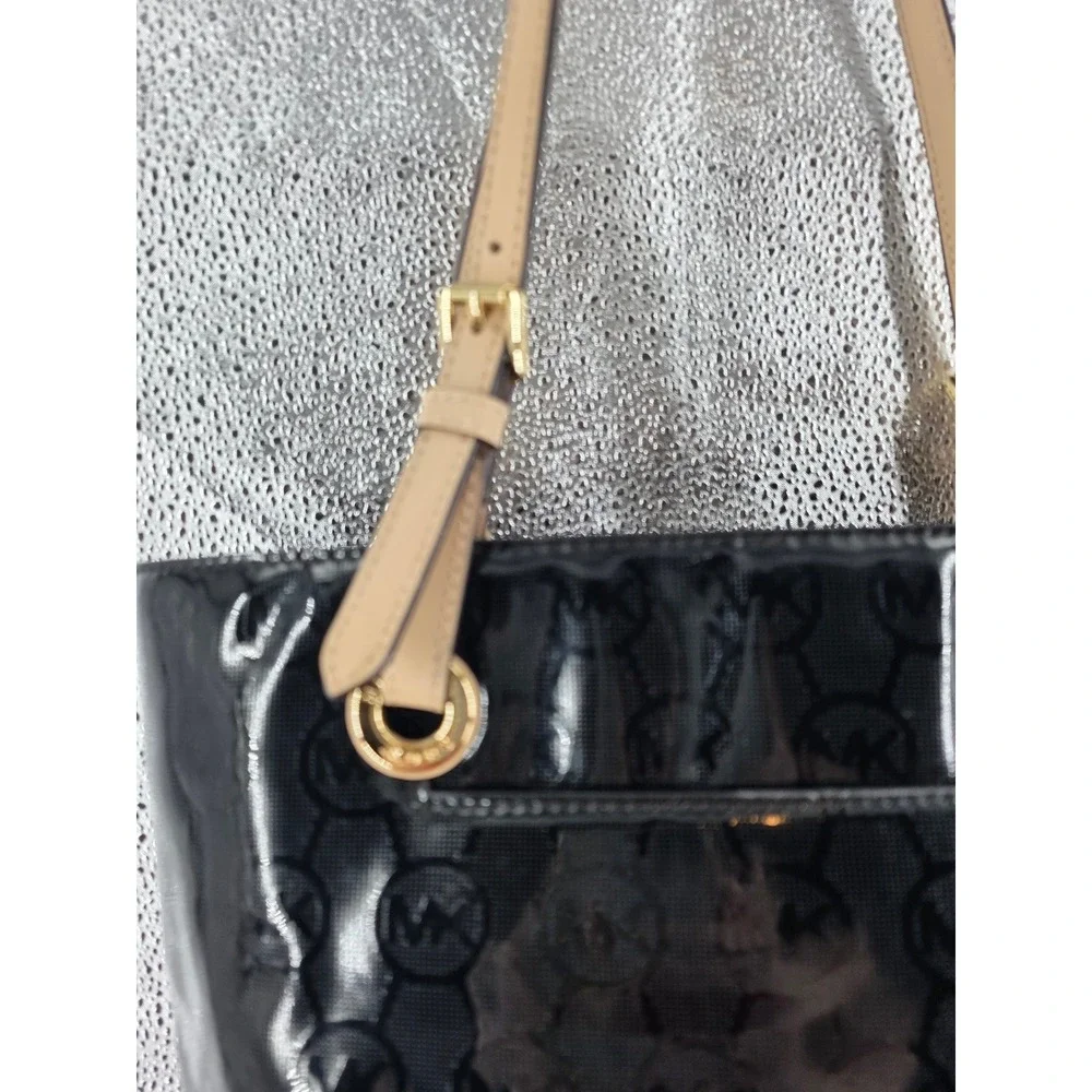 Michael Kors MK Black Patent Leather Tote Shoulder Bag Medium EUC!‎